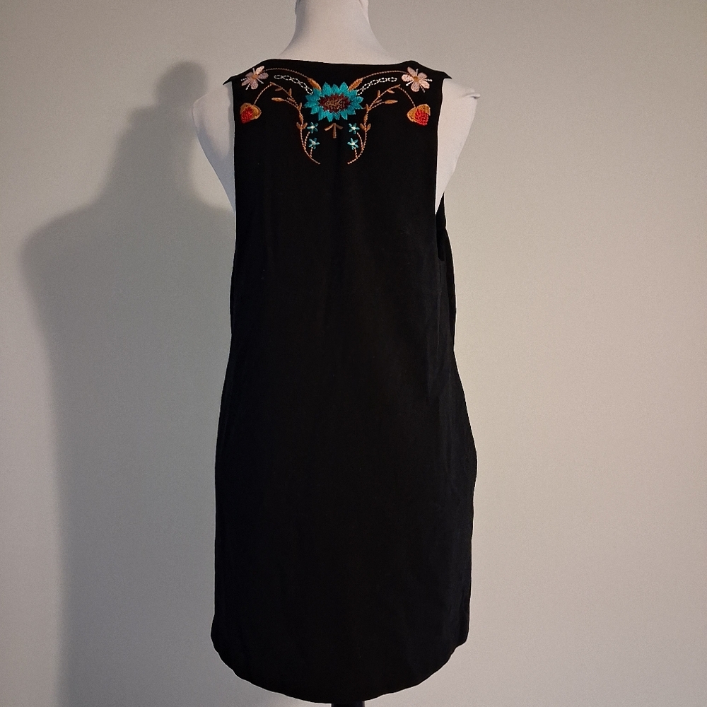Free People Embroidered Black Sleeveless Mini Dress Size Med - Picture 3 of 13